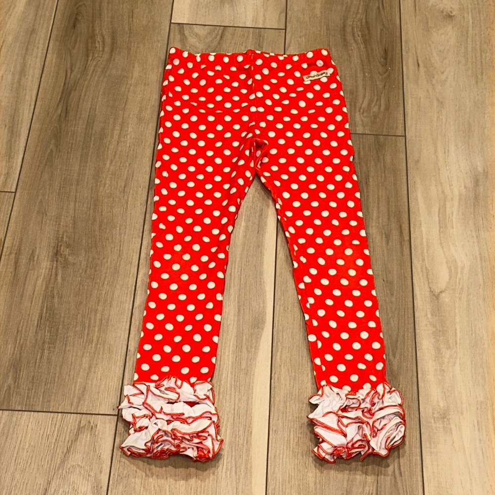 NWOT Sew Sassy Boutique Girls Size 8 Stretch Ruffle Leggings  Orange & White